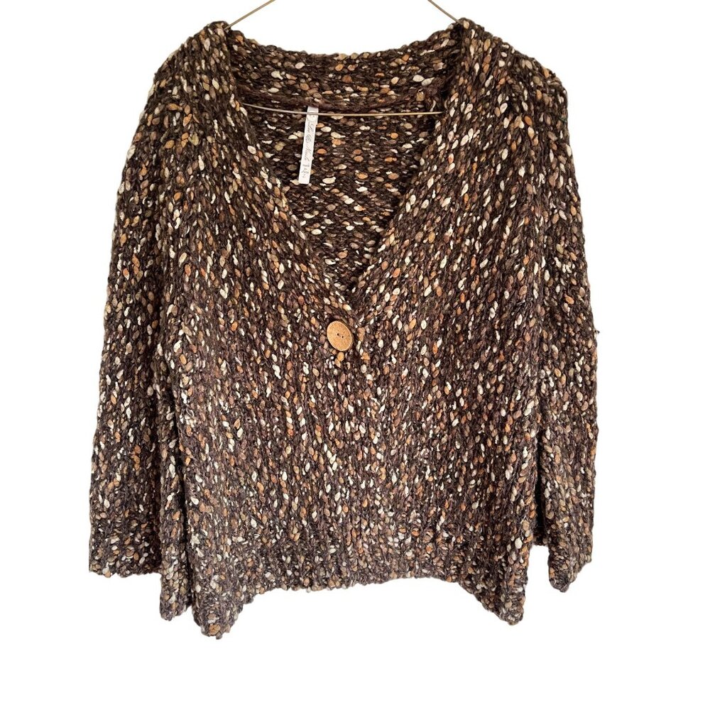 Leo & Nicole Chunky Cardigan Sweater Bell Quarter Length Sleeves Size L